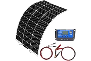 YINGGUANG Panel Solar 100w 12v Kit de Panel Solar Monocristalino Flexible Con Conector PV Controlador 10a Impermeable Cargador Solar Para Autocaravana, Techo, Caravana, Barco Y 12v Baterías(100 Vatios)
