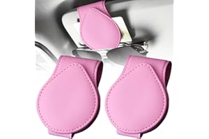 SUNHATY SSJCVD 2 Stück Leder Brillenhalter für Auto Sonnenblende Magnetischer Sonnenbrillenhalter Sonnenbrillen Halterung mit Ticket Clip - Rosa