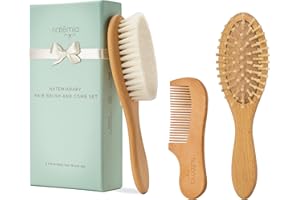 Natemia Premium Wooden Baby Hair Brush and Comb Set - Natural Soft Bristles - Ideal for Cradle Cap - Perfect Registry Gift - Baby Hair Comb Wooden - Toddler Hair Brush - Scalp Brush