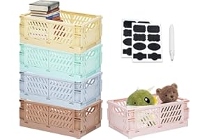 Resszo 6 Pièces Caisses Pliable Plastique, 25 x 16 x 10 cm Grand Empilable Cagettes Pliant Paniers avec Poignée pour étagères, Cuisine, Salle de Bains, Organisation