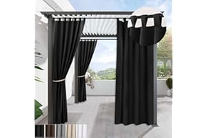RDJSHOP Rideau Extérieur Imperméable - 2 Panneaux Rideau Occultant Thermique Protection UV Rideau pour Facade Avant de Pergola Cabana pour Jardin Patio,Noir-132x183cm(LxH)