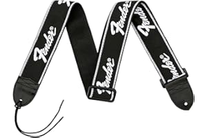 Fender WeighLess Running Logo Guitar Strap, 2in, Black/Black