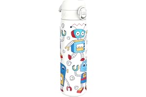 ion8 Botella Agua Inox Ligero, 600ml, Sin Aislamiento, a Prueba de Fugas, Fácil de Abrir, Aptas para Lavavajillas, Cerradura Segura, Fácil de Limpiar, en Relieve, Robots