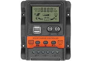 TKSE Kontroler panelu słonecznego, 12 V/24 V MPPT, wodoodporny wyświetlacz LCD, 2 wyjścia USB, regulator ładowania paneli PWM (10 A)