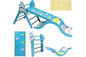 LOVIVO 9-in-1 Klettergerüst Indoor Set mit Kletterdreieck mit Rutsche & Kletterbogen | Montessori Pikler Dreieck zum Zusammenklappen + Kissen | Geschenk für Kleinkinder 1-3 Jahre​