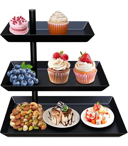 Upriver 3-stöckiges Drehetagere – Schwarz, Drehbar, Für Kuchen, Obst & Desserts