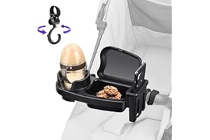 MYPIN 3 in 1 Universal Stroller Tray with Snack Cup Phone Holder, Black, Compatible with Most Strollers, Easy to Attach and Detach