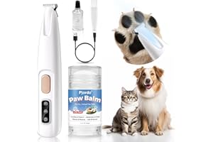 Pjordo Dog Paw Trimmer with Paw Balm, Waterproof Rechargeable Pet Paw Trimmer for Dogs and Cats, Dog Clippers with LED Light, Low Noise Grooming Clipper for Paws Eyes Ears Face Rump