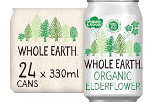Whole Earth - Pack de 24 Bebidas Refrescantes Ecológicas de Saúco de 330 ml - Sin Azúcar Añadido y Sin Gluten - Apta para Veganos - Indicada para Tomar en Frío - Elaborada con Ingredientes Naturales