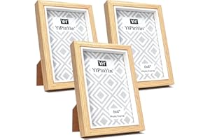 YIPINYIN 6 x 4'' Wooden White Two Tone Photo Frames, 3 Packs 4 x 6'' Wooden Boxed Frame Real Glass Front for Tabletop or Wallmounted Oxford Premium Modern Thin Picture Frame