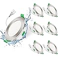 ALUSSO LIGHTING LED Recessed Ceiling Lights 7W Ultra Flat Dimmable Downlights IP44 Spotlights for Bathroom Kitchen, 3000K Warm White 4000K Neutral White 6500K Cool White Adjustable, 6Pack Round Nickel
