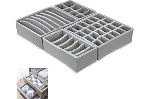 NAEBRO 4 PCS Organizer Cassetti Divisori Per Cassetti Pieghevoli e Riutilizzabili Organizer Biancheria Intima Per Riporre e Organizzare Reggiseni, Slip, Calze, Cravatte, Cinture (Grigio)