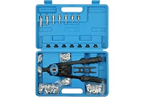 LSLANSOON Hand Rivet Nut Tool, 13 inch Long Handles Hand Riveter Rivnut Tool Kit with 7 Pcs Metric Mandrels and 110 Pcs Rivet Nuts from M3 to M12, Blue