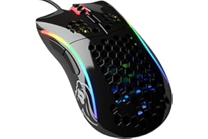 Glorious Gaming Model D- (Piccolo) Mouse da gaming wired - Superleggero 61 g, a nido d'ape, RGB, ergonom., sensore Pixart 3360, Omron Switches, piedini in PTFE, 6 tasti - Nero lucido