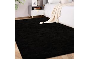 ‎FVVRAX FVVRAX Flauschiger Hochflor Teppich 120x180 cm Schwarz | Extra weicher Shaggy Teppich rutschfest für Wohnzimmer Schlafzimmer | Kuscheliger Bodenteppich für Kinder Haustiere