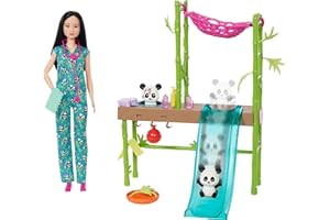 Barbie Opieka nad pandami Zestaw z lalką Barbie Weterynarzem, 2 pandami i ponad 20 elementami HKT77