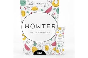WOWTER by AMZ BETTER, Insaporitore d'Acqua, 24 Bustine di Polvere Solubile al Gusto di Cola per Aromatizzare l'Acqua, Senza Calorie, Senza OGM, Senza Glutine, Senza Zuccheri, Made in Italy, 48 g