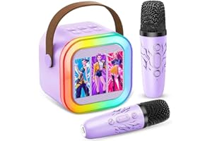 OSOUYY Karaoke Machine Kids, Upgrade Karaoke Machine 2 Wireless Microphones, Mini Karaoke Bluetooth Speaker with Party Led Lights, Gifts for Boys Girls Children Toddler, Toys for Children (LMNTMKF-purple)
