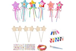 Dimoxii Pack of 12 Fairy Wands Princess Wand for Painting Children Wooden DIY Crafts for Girls Painting Craft Set Party Bag Gift Party (Stars)