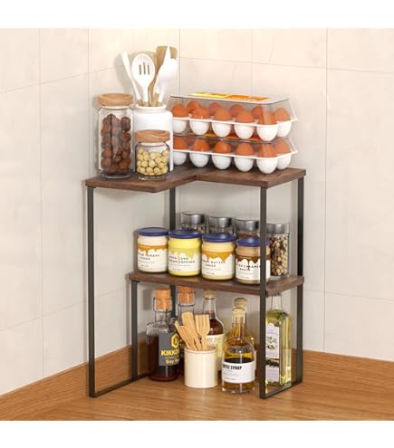 Kesper | Étagère D'angle De Cuisine à 2 Niveaux, Matériau: Bambou, Dimensions: L 52 X H 39 X P 29,5 Cm, Couleur