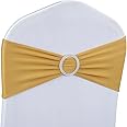 Babenest Spandex Chair Sashes Bows Premium Stretch Chair Cover Band with Buckle Slider Universal Elastic Chair Ties for Wedding Party Ceremony Reception Banquet Decoration (Gold, 100)