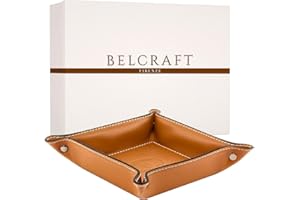 BELCRAFT Orvieto Svuotatasche in Pelle, Realizzato a mano da Artigiani Toscani, Regalo per la Casa, Porta Oggetti, Marrone Chiaro (19x19 cm)