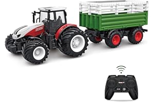 Trattore RC con rimorchio, Fisca 2.4G 1:24, veicolo da costruzione radiocomandato, trattore radiocomandato ad alta simulazione con luce e suono