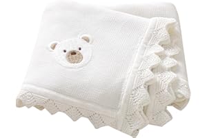 DovFanny Coperta morbida in cotone per neonati e bambine Newbron con adorabile orsetto ricamato