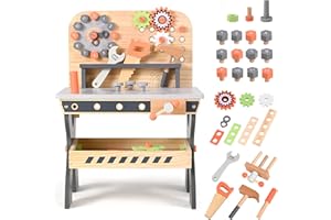 Yontwe Banco da Lavoro per Bambini in Legno, Strumenti di Gioco Banco degli Attrezzi in Legno Multifunzione Tabella degli Strumenti per Lo smontaggio di Viti e Dadi per Bambini dai 3 Anni in su