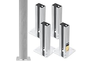 KOTARBAU® Juego de 4 soportes para postes, 60 x 40 mm, placa de tacos con pie de valla, galvanizada en caliente, manguito atornillable, para postes, soporte para postes, valla doble para atornillar