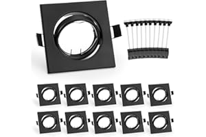 ‎LESELUX Leselux Einbaustrahler GU10 Set, 10x Einbaurahmen Schwarz Eckig, Einbaustrahler Rahmen Schwenkbar 60°inkl. GU10 Fassung für LED, Halogen Leuchtmittel, Einbauleuchten Rahmen Lochdurchmesser 68-80mm
