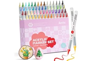 Arrtx Bolígrafos de pintura acrílica de 60 colores para pintura de roca, bolígrafo acrílico con punta de pincel, marcador acrílico, suministros de arte para piedra, vidrio, huevo, madera, manualidades