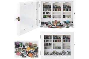 Qingning Libreria per Alleviare L'Ansia, con 200 Libri, Scaffale in Legno per Case di Bambola, Regalo per Appassionati di Libri e Miniature, Mini Libreria Ornamentale Decorativo (Bianco)