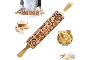 BASETOUSUAL Gaufrage Rouleau à Pâtisserie, Rouleau à pâtisserie en Bois de Hêtre, Rouleau à Pâtisserie en Relief, Rouleau à Pâtisserie en Bois, pour DIY Fondant Gâteau Pâte à Cookies
