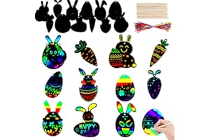 Mizijia Uova di Pasqua Scratch Art, 24Pz Carta graffiante uovo di Pasqua, Pasqua della Dell'uovo della Carota del Coniglio Graffiatura Carta Colorata (coniglio 24)