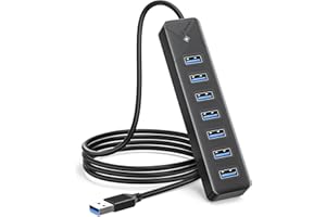 GiGimundo PG7U Hub USB 3.0 7 Porte con Cavo Lungo 1M, Porta di Ingresso Alimentazione 5V/3A, Porta USB Multipla per PC Laptop, MacBook più Vecchi, PS4, PS5, Tastiera, Mouse, Unità Flash
