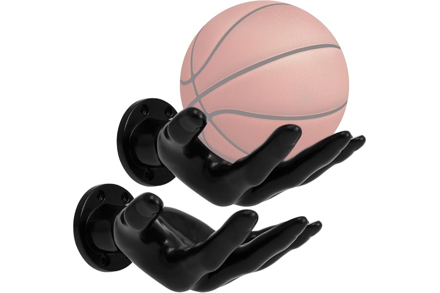 KTCINA 2Pcs Hand Shaped Ball Rack Wall Mounted Basketball Display Stand Space Saving Sports Ball Holder Rack Hand Shaped Basketball Display Stand for Sports Balls Basketball Football Soccer Ball(2Pcs)