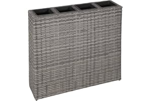 vidaXL Lit Surélevé de Jardin avec 4 Pots Résine Tressée Gris Jardinière