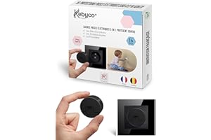 KEBYCO [16 unids] - Nuevo tapón de enchufe para bebé INNOVACIÓN francesa 2024 - Discreto sin llave ni adhesivo protege del polvo y las salpicaduras (Negro)