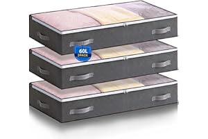 Boic 3 Pezzi 60L Contenitori Sottoletto Pieghevole, Scatole Per Armadio Pieghevole Sottoletto Per Coperte Con Coperchio E Finestra Trasparente Organizer Armadio Di Grande Capacità Per Camera Da Letto