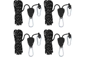 YFPOPONE 4 sztuki regulowanych grzechotek linowych z liną 2 m, 4 m, grzechotka linowa z haczykami, odporna na wiatr lina do regulacji koła pasowego, napinacz linki 1/8 cala, nylonowy do żagla