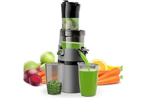 ‎KEENRAY Juicer Vegetable and Fruit, Juicer Slow Juicer for Whole Fruits, Electric Fruit Press with Wide Mouth 80 mm Feeding Chap, Reverse Chewing Function, BPA-Free, Grey
