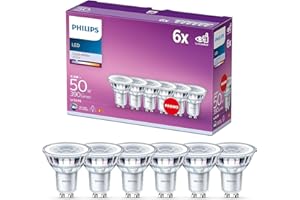 PHILIPS LED Classic (GU10 Spot) 4.6W - 50W Equivalent, 220-240V, Standard Cool White, 4000K (Non-Dimmable), 6 Pack