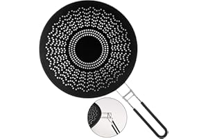 BAKER BOUTIQUE Premium Silicone Splatter Screen with Folding Handle Heat Resistant Pan Cover/Strainer Protects Skin from Burns - Splatter Guard for Cooking and Frying 11.4 Inch(Black)