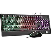 Rii Gaming RK400+ (Layout ITALIANO) - Set Tastiera e Mouse da Gioco, retroilluminazione a LED 7 colori (arcobaleno), Anti-Gho