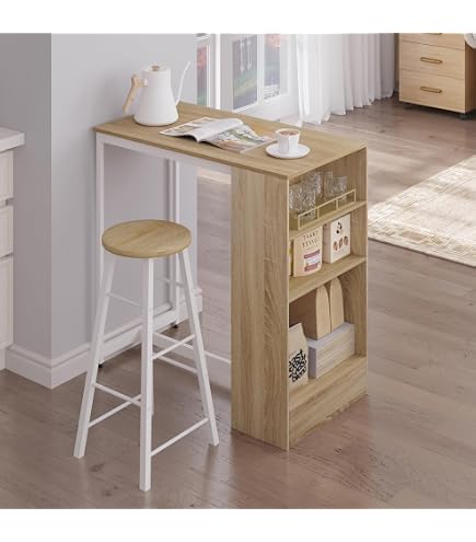 Ensemble Table Haute De Bar STYLE Avec 2 Chaises - MDF Chêne Sonoma Et Structure Métal Noir