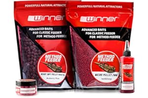 Tandem Baits Winner Session Method & Feeder Box Fruit Set de 4 appâts, Ready Soft Pellet 8 mm, Micro Pellet 2 mm, Turbo Diffusion Booster, Fluo Pop Up Boilies 8 mm, Set d'appâts pour carpes