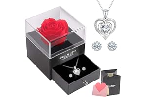 NEWUPZSI Scatola Regalo Fatta a Mano con Rose conservate, Orecchini Collana in Argento 925, Regali San Valentino per lei - Rosa Eterna per Festa della Mamma/Anniversario/Compleanno per Donne