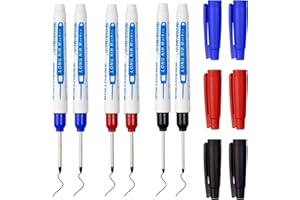 XTDMJ 6pcs Marqueurs Trou Profond 1mm Crayon Chantie, Marqueur Charpentier 30 mm Stylo Marqueur Indélébile à Pointe Fine de Charpentier pour Bois, Metal, Bricolage Outillage Jaune Rouge Noir