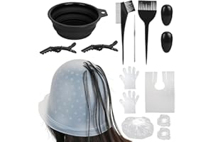 FICOFISE Strähnchenhaube Haarfärbeset Silikon mit Löchern 12 Stück: Haare Färben Zubehör mit Pinseln, faltbarem Färbeschale & Nadel | für Friseur Salon, Persönliche exakte Hervorhebung